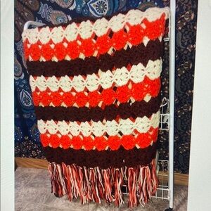 Handmade Crochet Blanket with Fringe